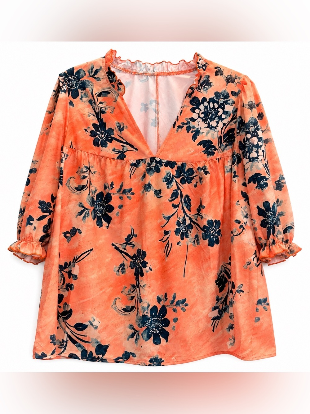 NWT Coral Floral Peasant Blouse 2X Boho Cottagecore Babydoll Puff Sleeve Top